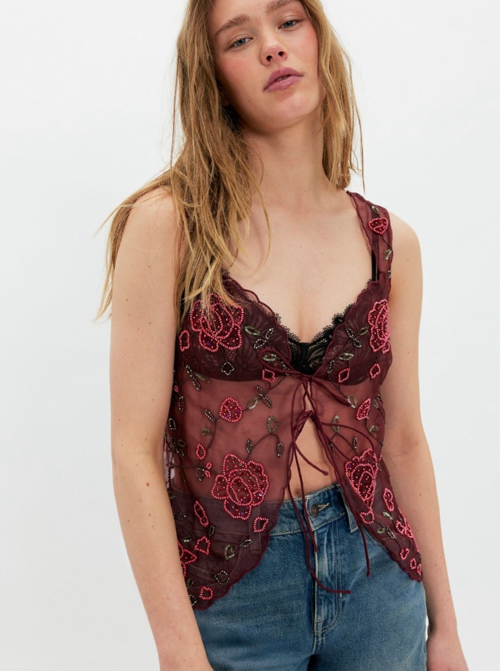 NWT Free People Garden Embellished Tank Deep Rose Small SOLD OUT ONLINE